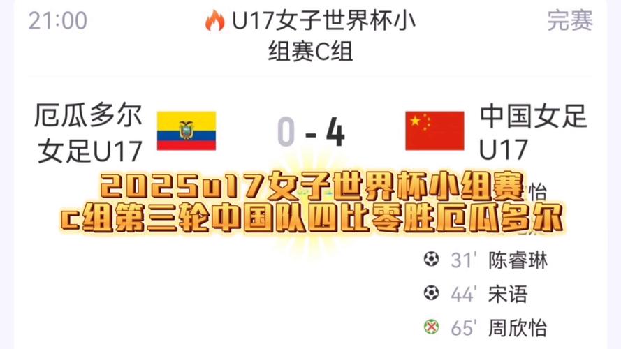 U17女子世界杯C组最终积分榜:中国队2胜1负6分小组第二晋级16强